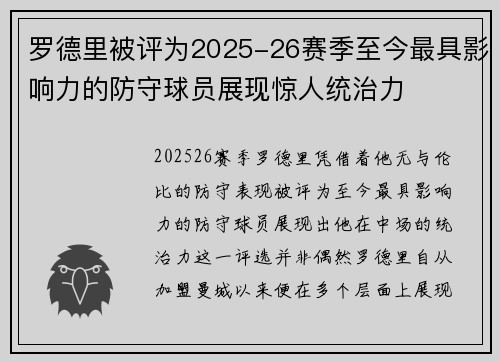 罗德里被评为2025-26赛季至今最具影响力的防守球员展现惊人统治力 罗德里被评为2025-26赛季至今最具影响力的防守球员展现惊人统治力